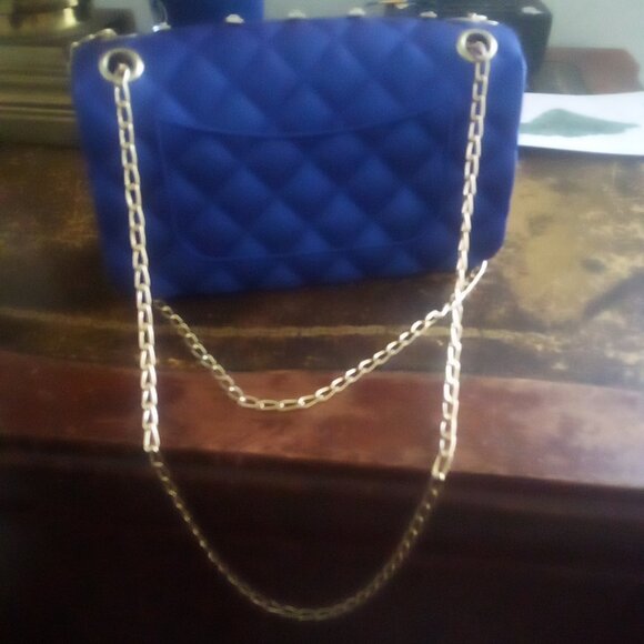 Blue Purse With Diamonds And Golden Strap - Picture 2 of 3